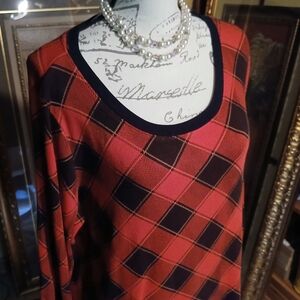Victoria's Secret Red and Black Plaid Long Sleeve Tee